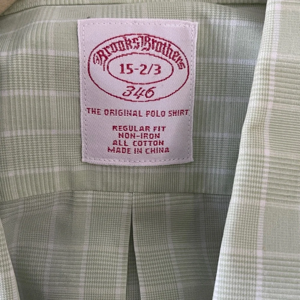 Brooks Brothers Green Plaid Traditional Fit Button Down Shirt 100% Cotton 15 2/3